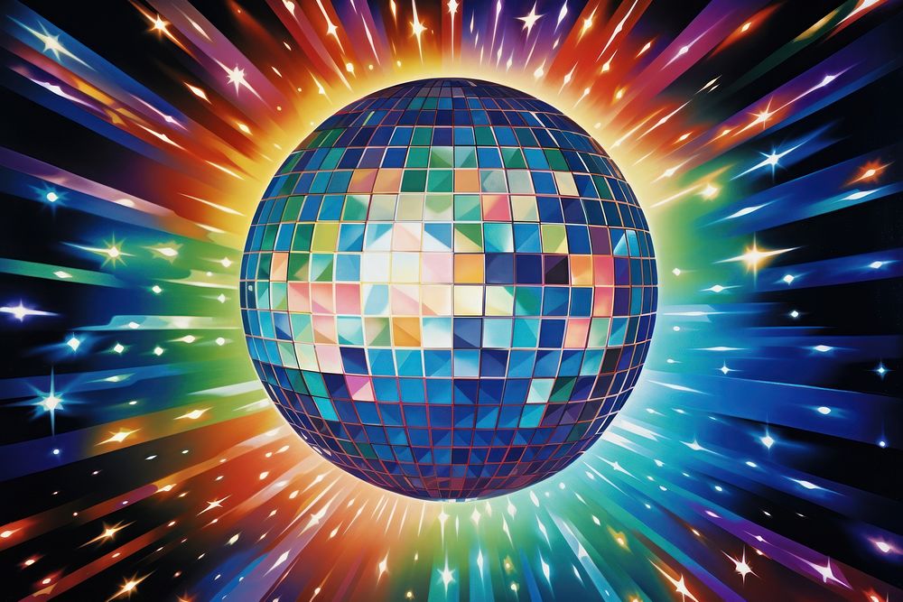 Airbrush art of a disco ball universe pattern sphere.
