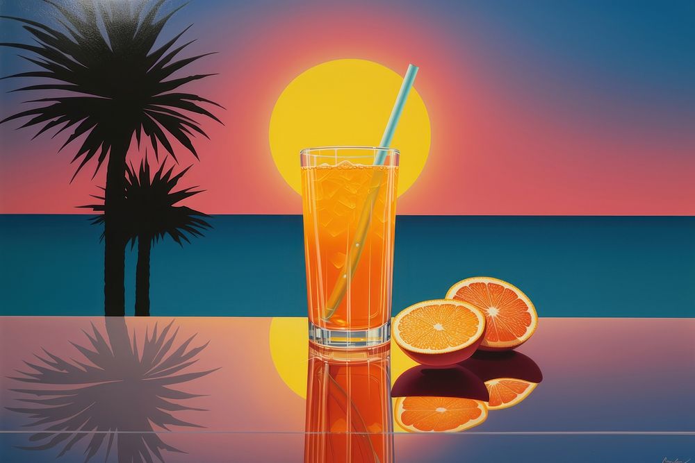 Airbrush art of a glass of juice summer fruit drink.