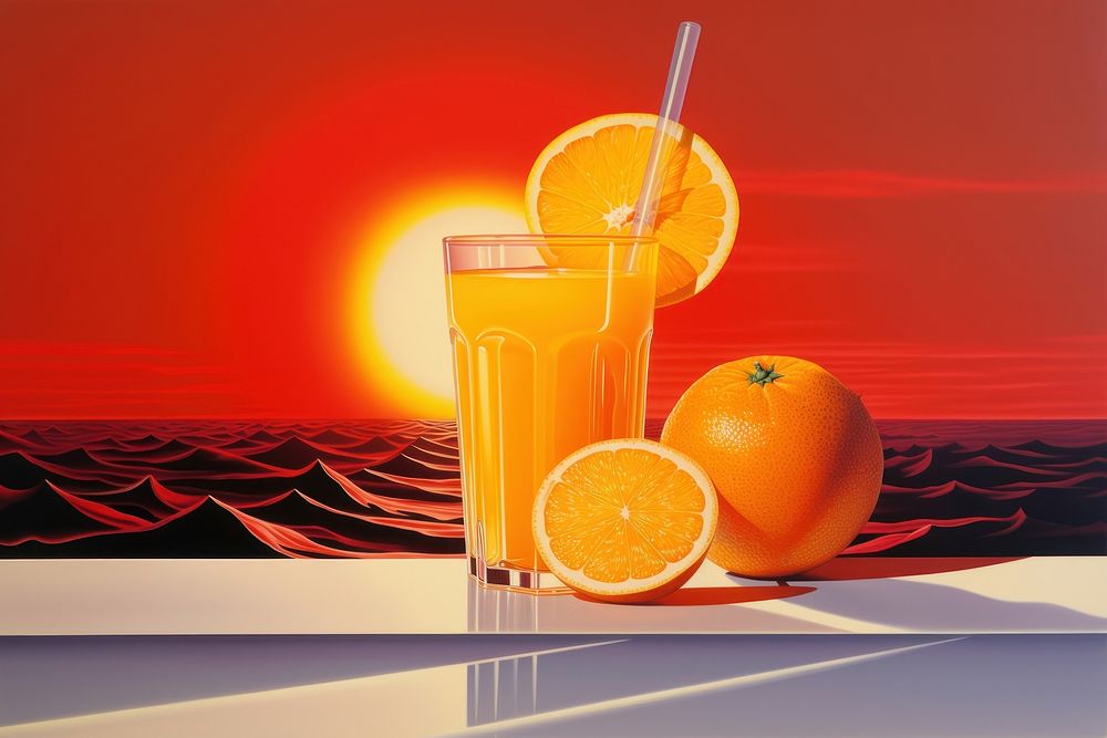 Airbrush art of a glass of juice drink fruit food.
