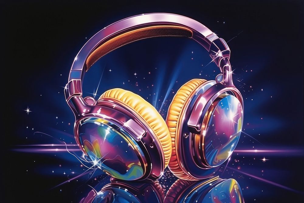 Airbrush art of a headphone headphones headset illuminated.