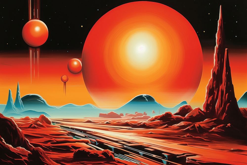 Airbrush art of a mars astronomy outdoors nature.