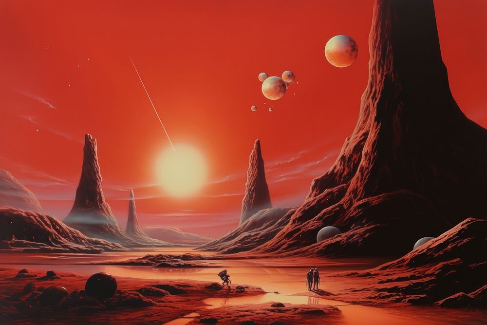 Airbrush art of a mars landscape astronomy outdoors.