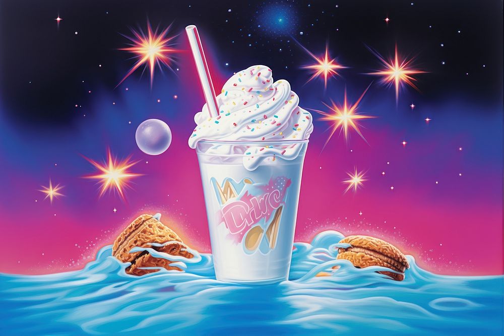 Airbrush art of a milkshake dessert sundae food.