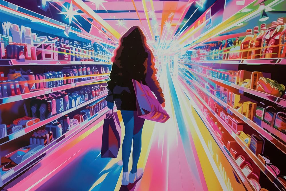 Person shopping person consumerism illuminated.