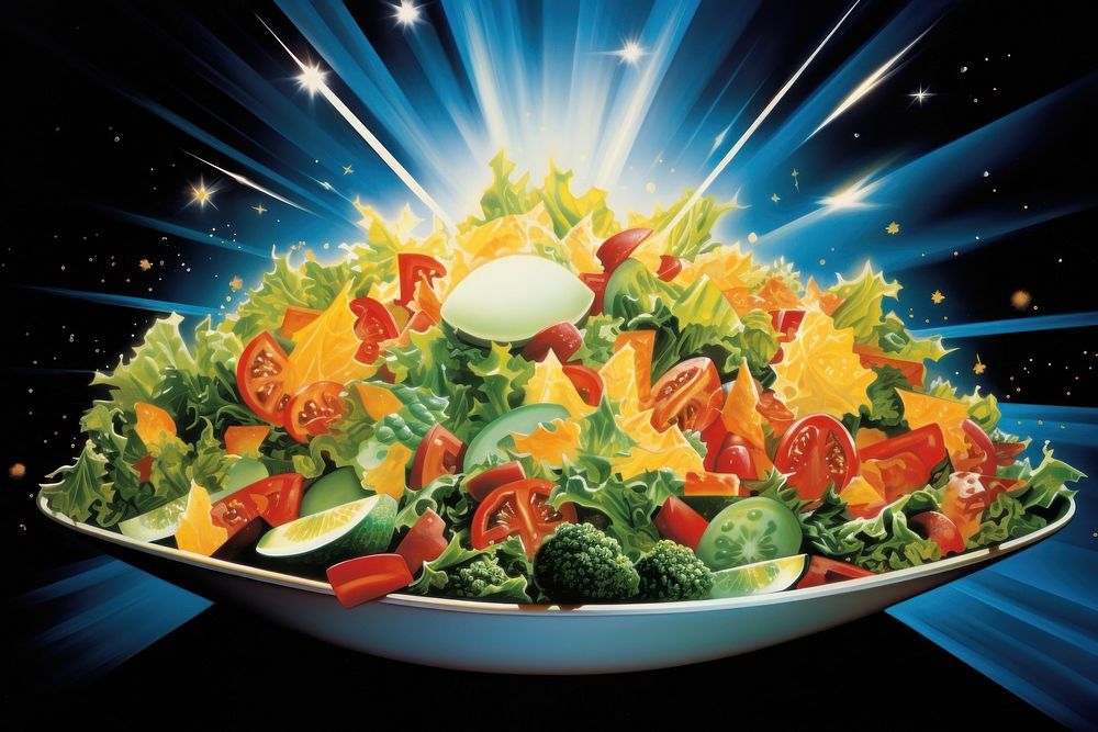 Airbrush art of a salad plate food meal.
