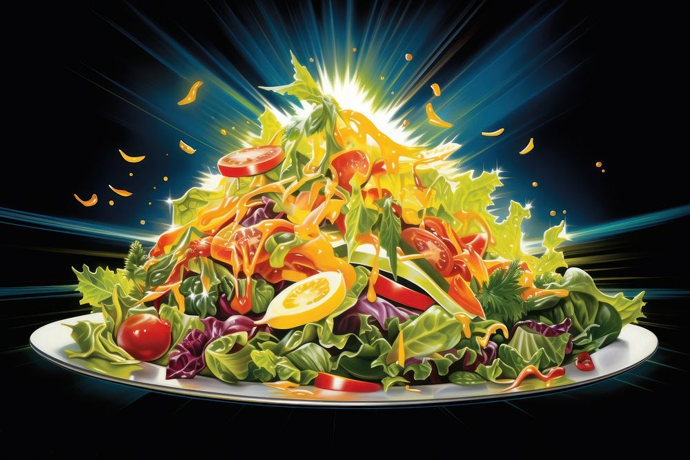 Airbrush art of a salad food meal dish.