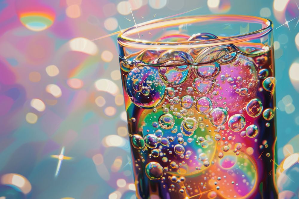 Soda with bubbles purple glass refreshment.