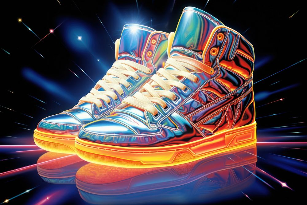 Airbrush art of a sneakers footwear shoe illuminated.