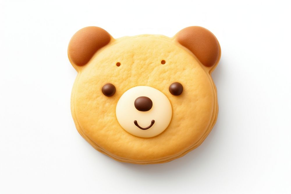 3d cute bear face biscuit cookie food white background.