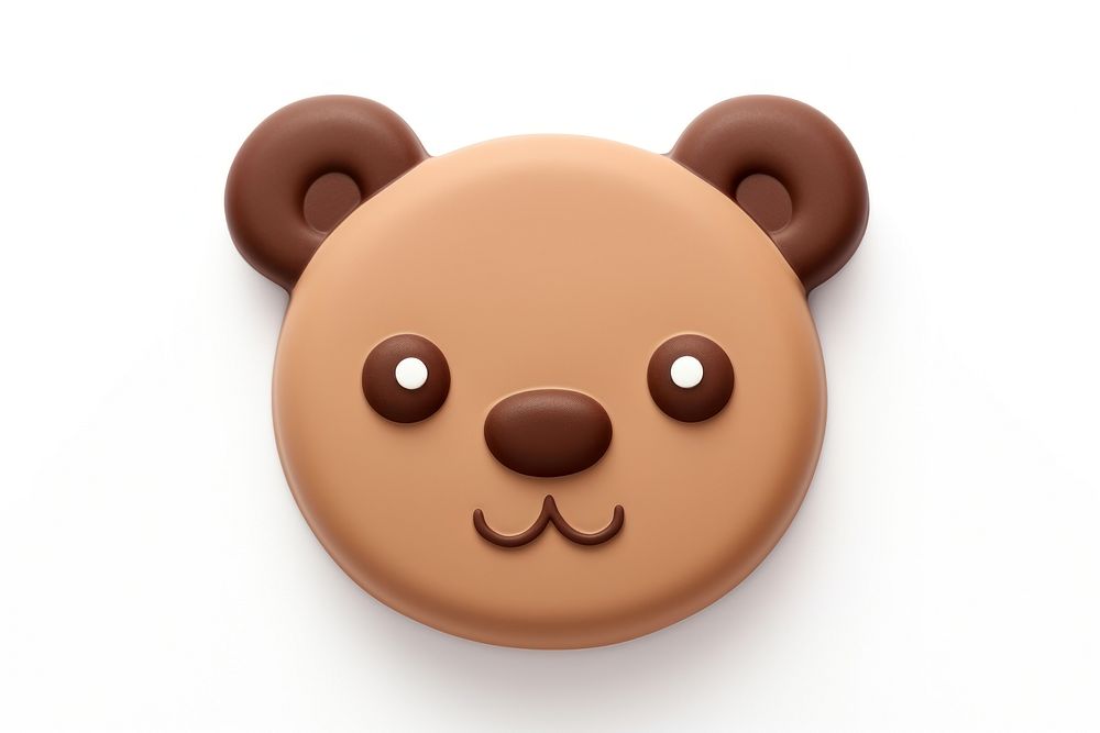 3d cute bear face cookie toy white background anthropomorphic.
