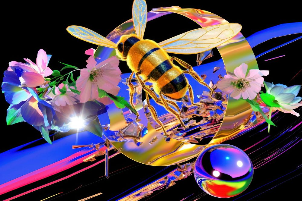 3d model bee on flower graphics purple insect.