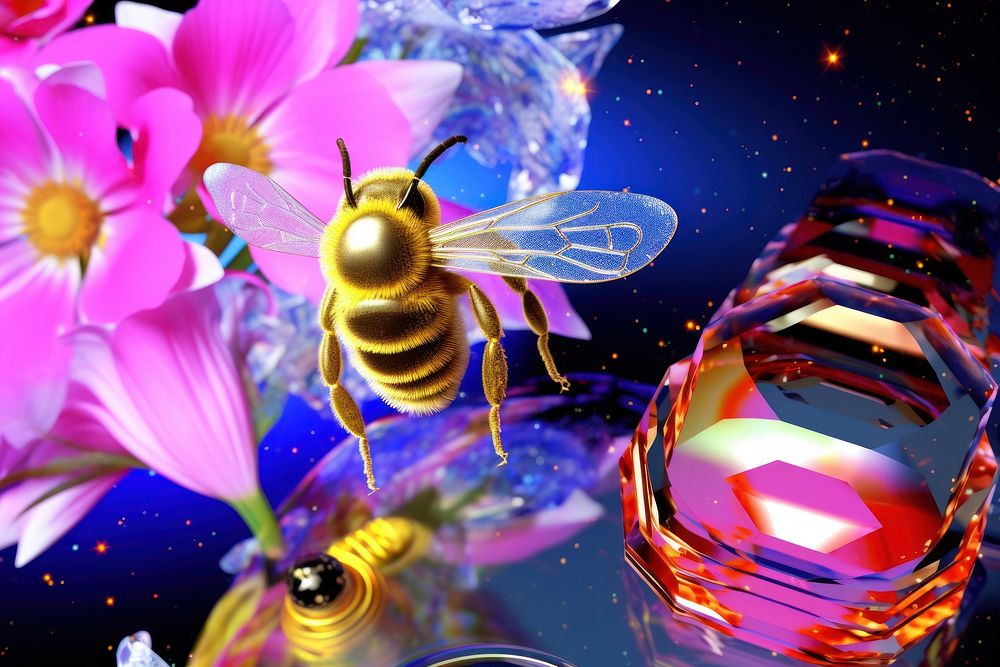3d model bee on flower purple insect transportation.