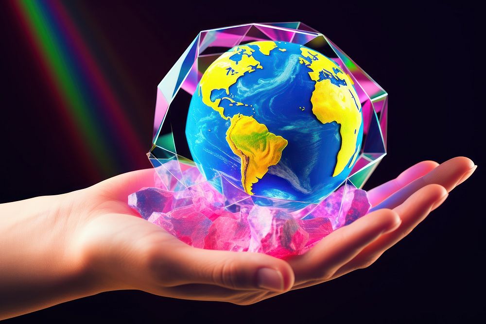 3d model hand holding earth space sphere planet.