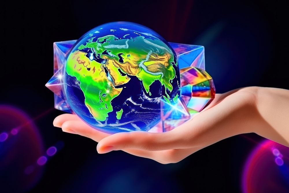 3d model hand holding earth space sphere planet.