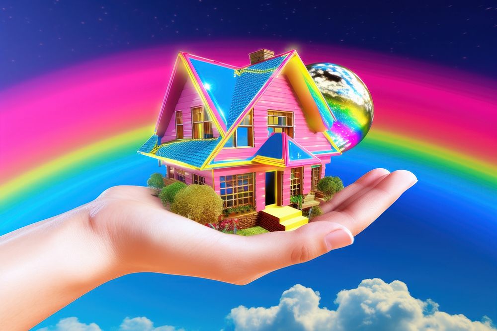 3d model hand holding house architecture building outdoors.