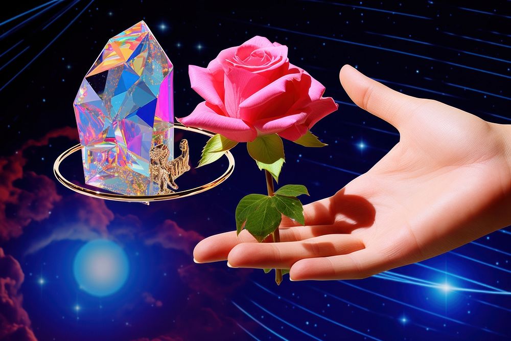 3d model hand holding rose jewelry flower petal.