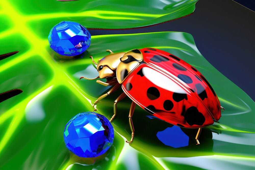 3d model ladybug on leaf animal insect green.