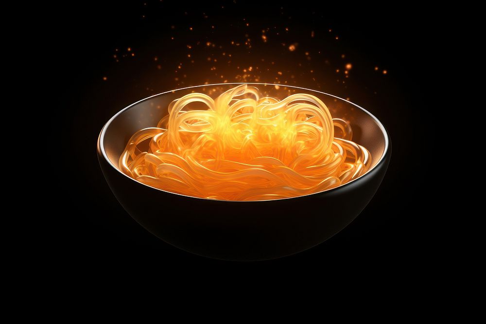 3d render of glowing food noodle bowl dish.