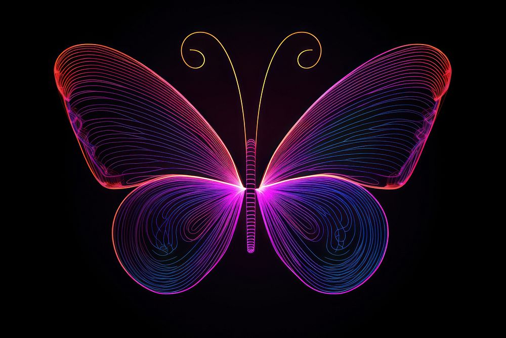 Neon butterfly wireframe pattern purple light.