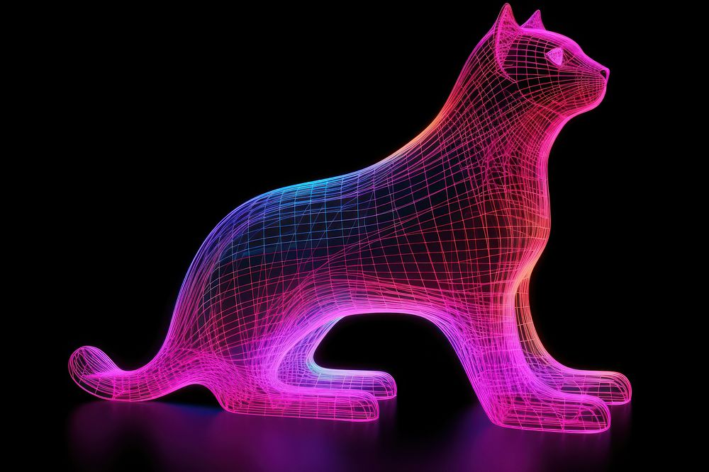 Neon cat wireframe light pattern purple.