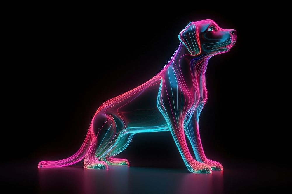 Neon dog wireframe light neon purple.
