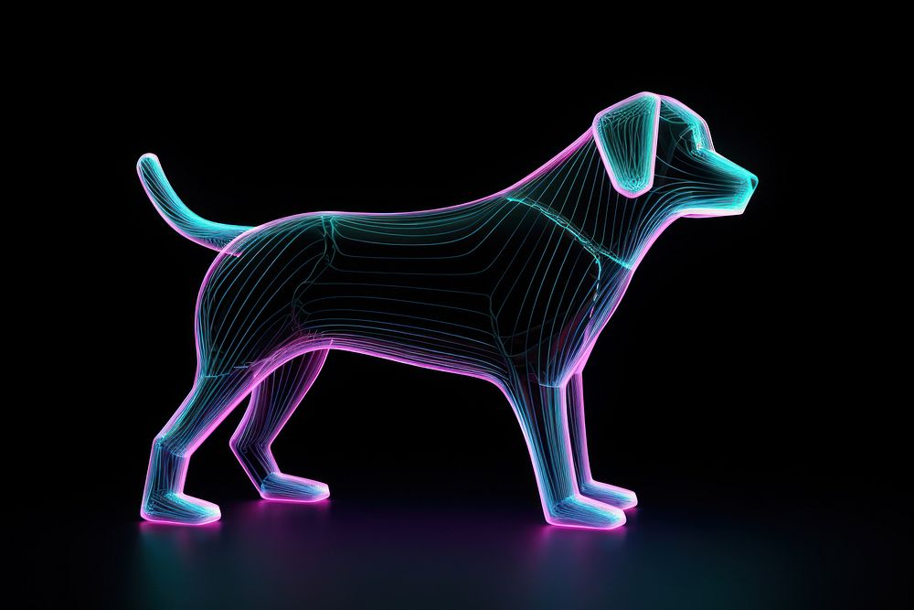 Neon dog wireframe light neon illuminated.