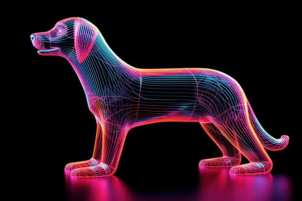 Neon dog wireframe animal mammal light.