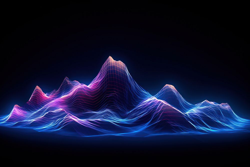 Neon mountain wireframe pattern light landscape.