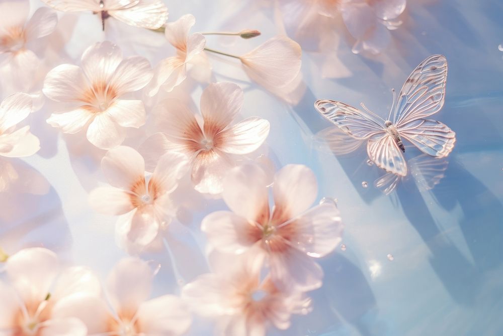 Aesthetic butterfly background holography flower backgrounds outdoors.