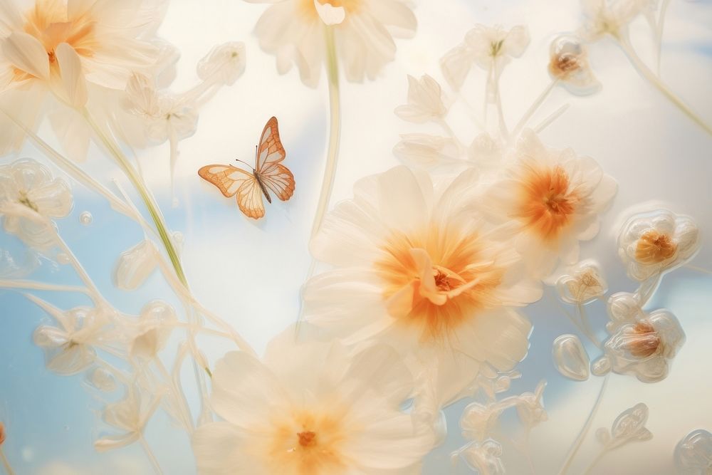 Aesthetic flower and butterfly background holography backgrounds pattern nature.