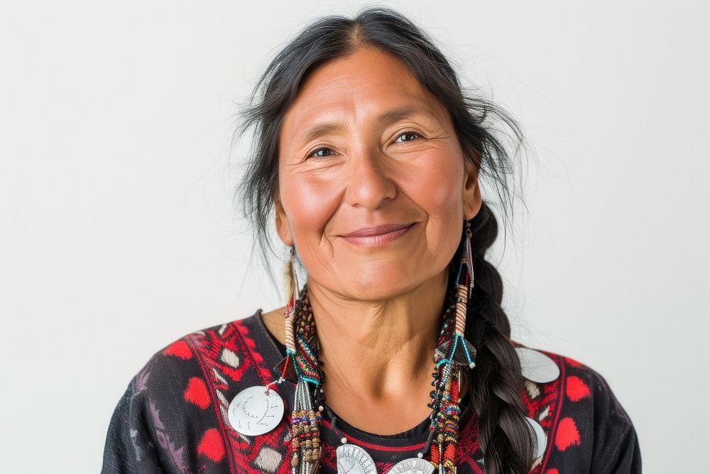 Native-american person portrait necklace jewelry.
