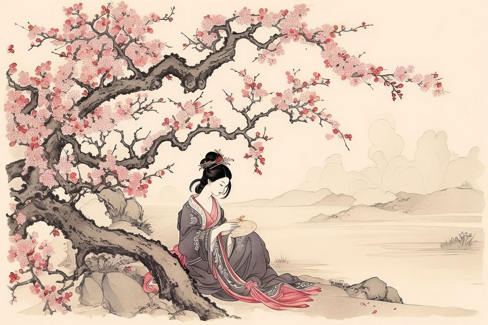 Ukiyo-e art cherry blossom fashion plant adult.