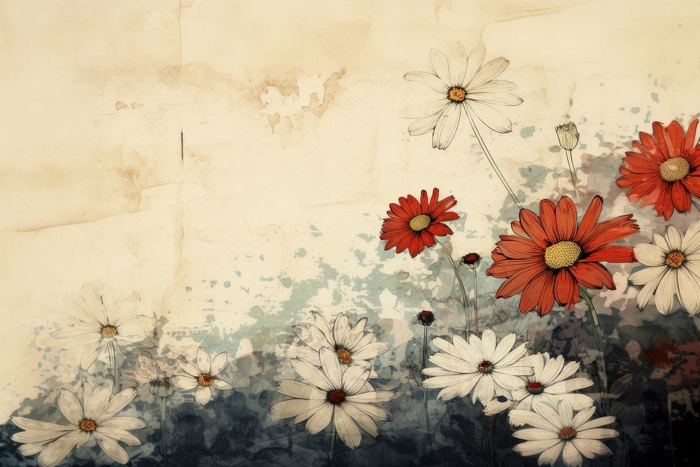 Ukiyo-e art daisy backgrounds painting pattern.