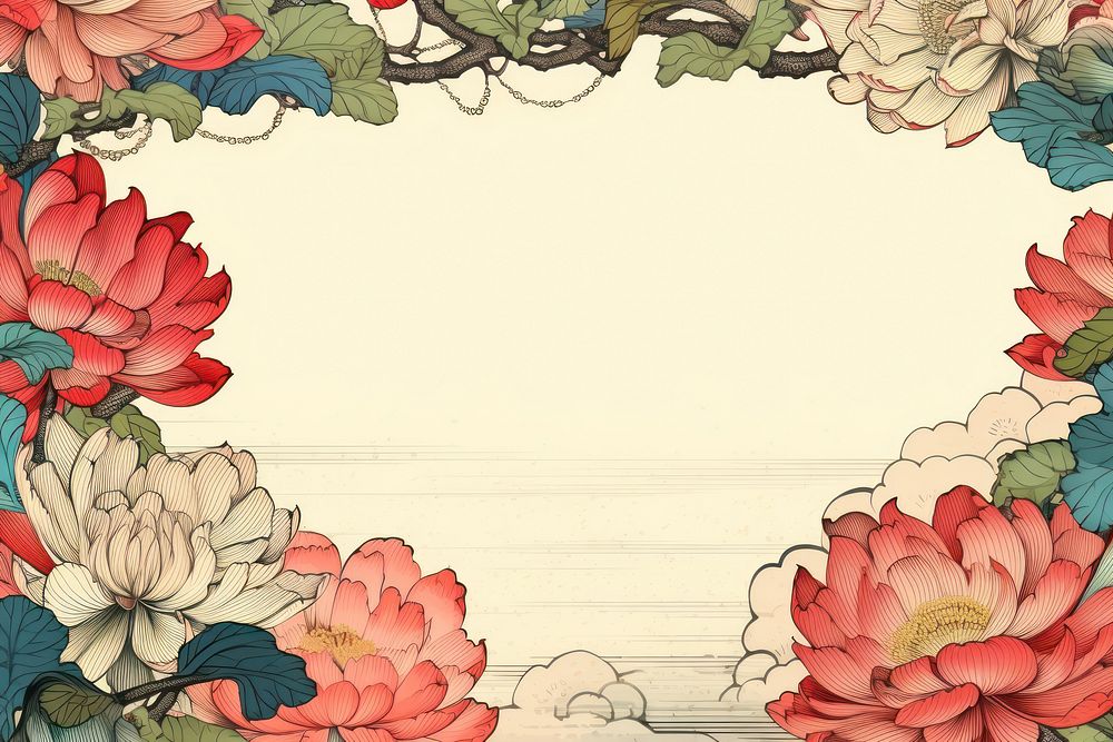 Ukiyo-e art lotus border backgrounds pattern flower.