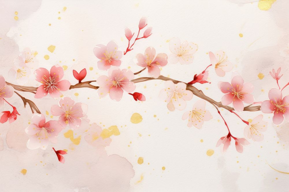 Watercolor cherry blossom flower plant inflorescence.