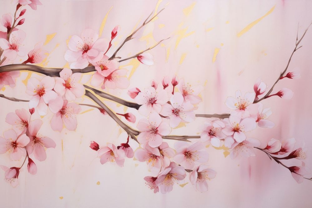 Watercolor cherry blossom painting flower plant.