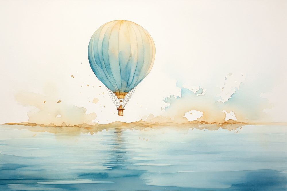 Watercolor flying balloon watery aircraft painting vehicle.