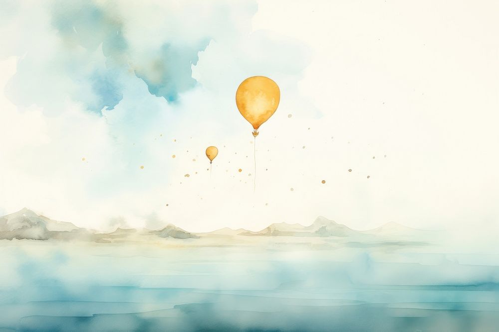 Watercolor flying balloon watery outdoors vehicle transportation.