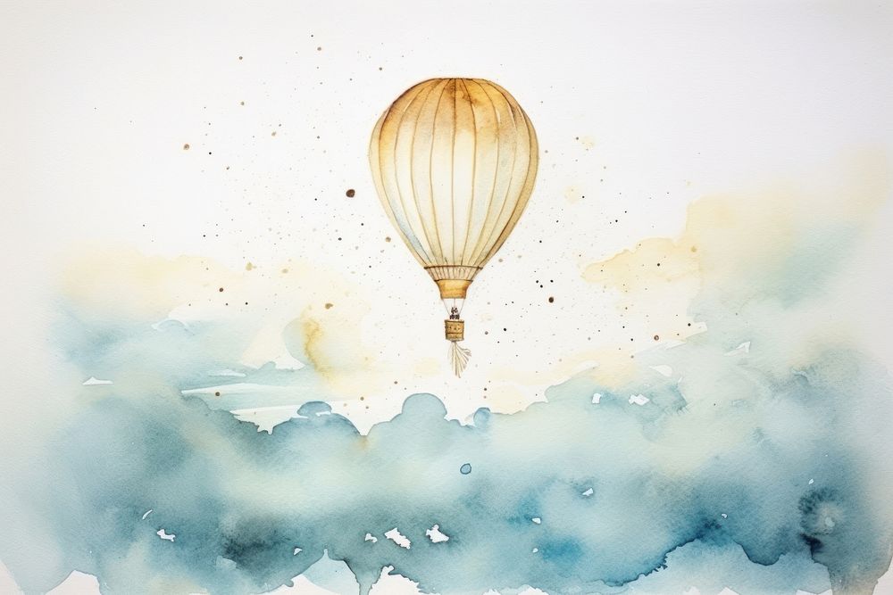 Watercolor flying balloon watery backgrounds aircraft painting.
