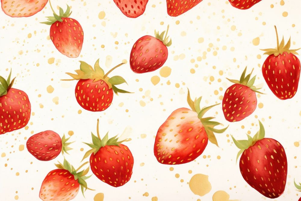 Watercolor strawberry pattern backgrounds fruit plant.