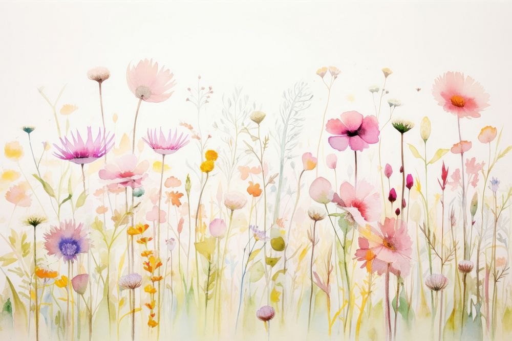 Watercolor wild flower lanscape painting backgrounds pattern.