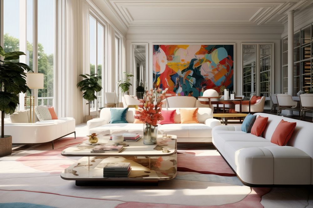 Luxury living room furniture architecture painting.