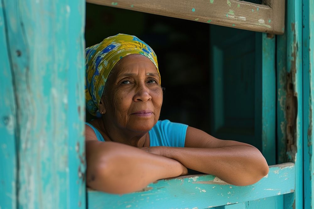 Cuban mature woman looking over the door adult contemplation architecture.