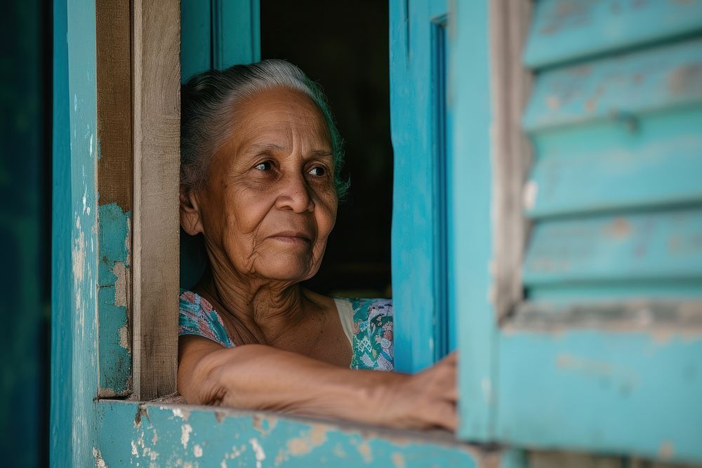 Cuban mature woman looking over the door adult contemplation architecture.