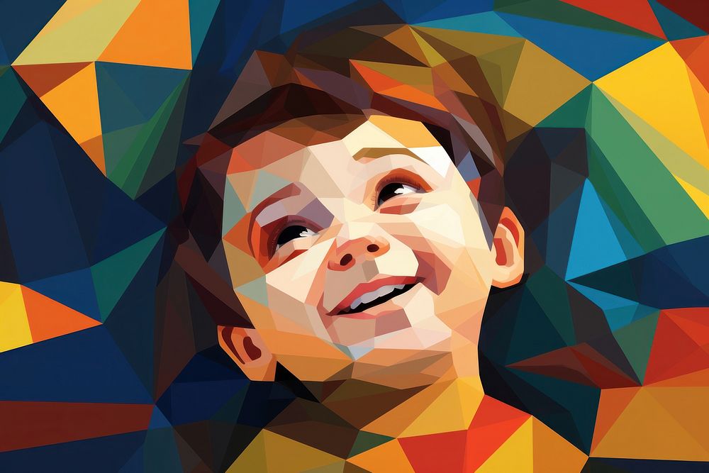 Cubism Painting of a happy child painting portrait baby.