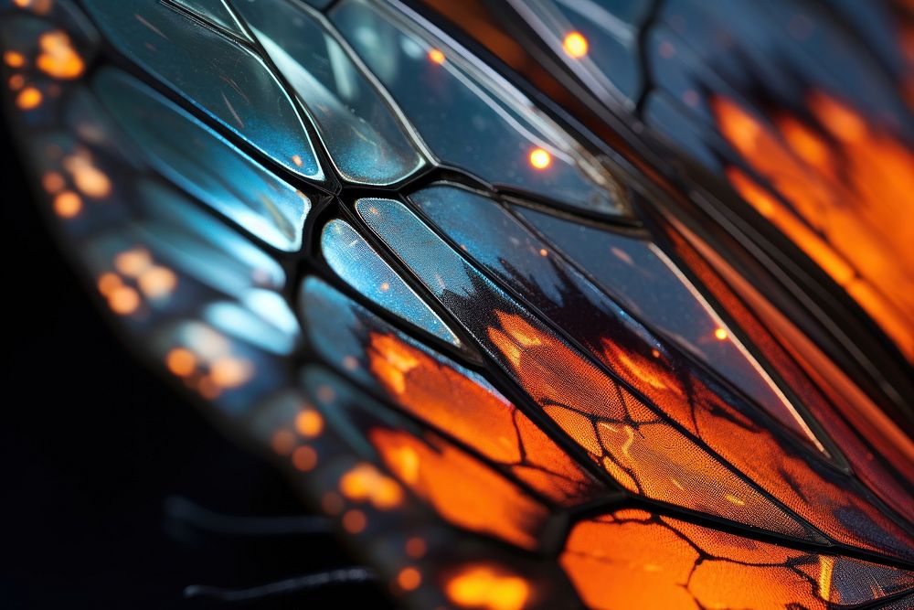 A butterfly wing with orange backgrounds transportation reflection.