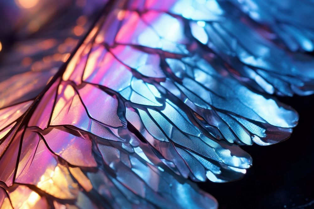 A butterfly wing with pastel backgrounds illuminated accessories.