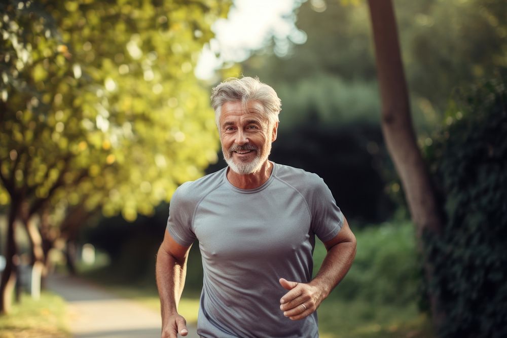 Elderly man running jogging adult accessories.