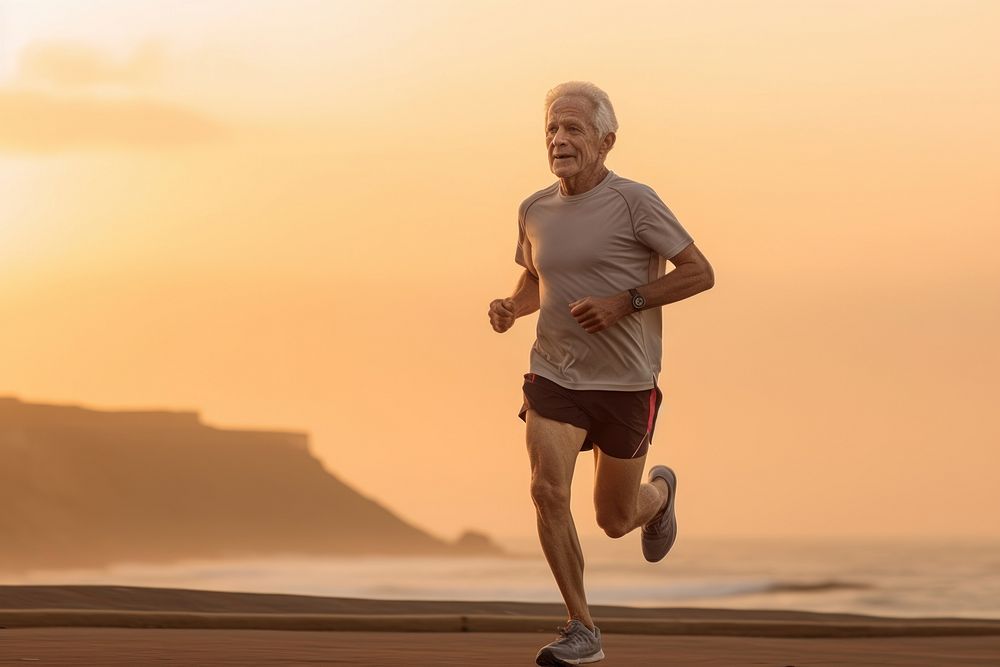 Elderly man running jogging shorts adult.