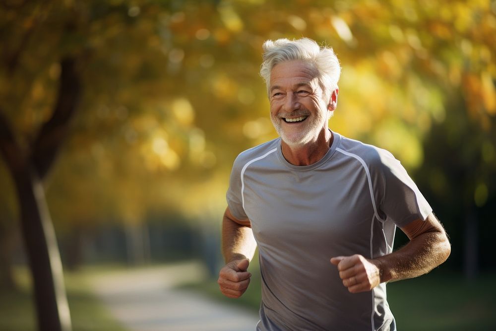 Elderly man running jogging adult recreation.